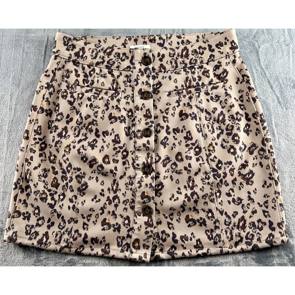 Maurices Skirt Women’s 12 Tan Leopard Print Button Down A-Line Animal Faux Suede